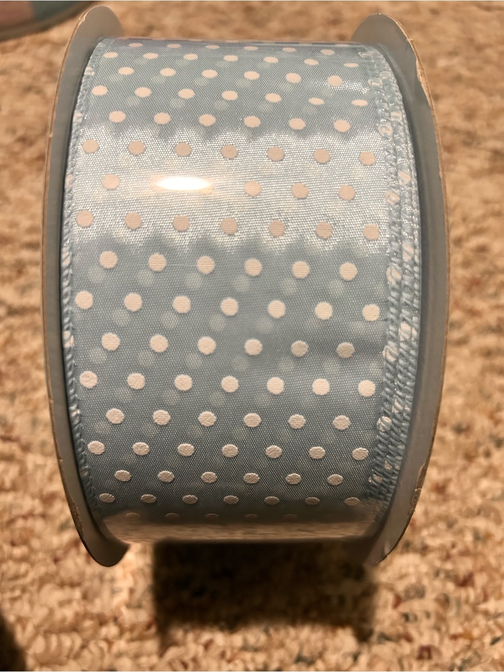 Kirkland Signature Light Blue Polka Dot Wire-Edged Ribbon 50yd, 2.5 inches New